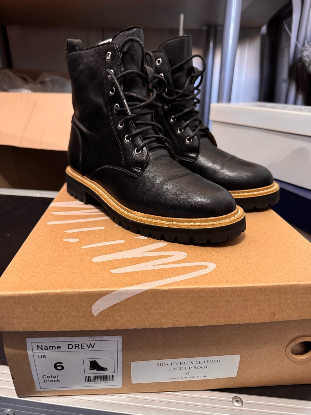 Women's Black Vegan Leather Lace-Up Combat Boots